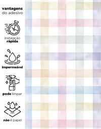 KIT DE 1 ROLOS - 1,50m x 50cm - Papel de Parede Adesivo Xadrez Vichy Aquarela Colorido