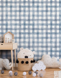 KIT DE 4 ROLOS - 1,00m x 50cm - Papel de Parede Adesivo Xadrez Vichy Aquarela Azul Noturno