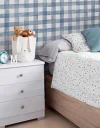 KIT DE 5 ROLOS - 1,00m x 50cm - Papel de Parede Adesivo Xadrez Vichy Aquarela Azul Noturno