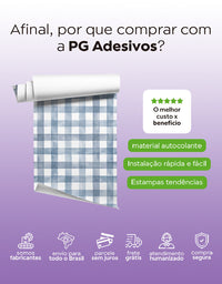 KIT DE 5 ROLOS - 1,00m x 50cm - Papel de Parede Adesivo Xadrez Vichy Aquarela Azul Noturno