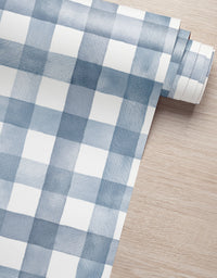 KIT DE 3 ROLOS - 3,00m x 50cm - Papel de Parede Adesivo Xadrez Vichy Aquarela Azul Noturno