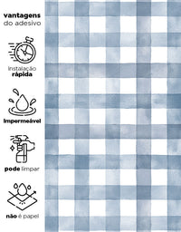 KIT DE 5 ROLOS - 1,00m x 50cm - Papel de Parede Adesivo Xadrez Vichy Aquarela Azul Noturno