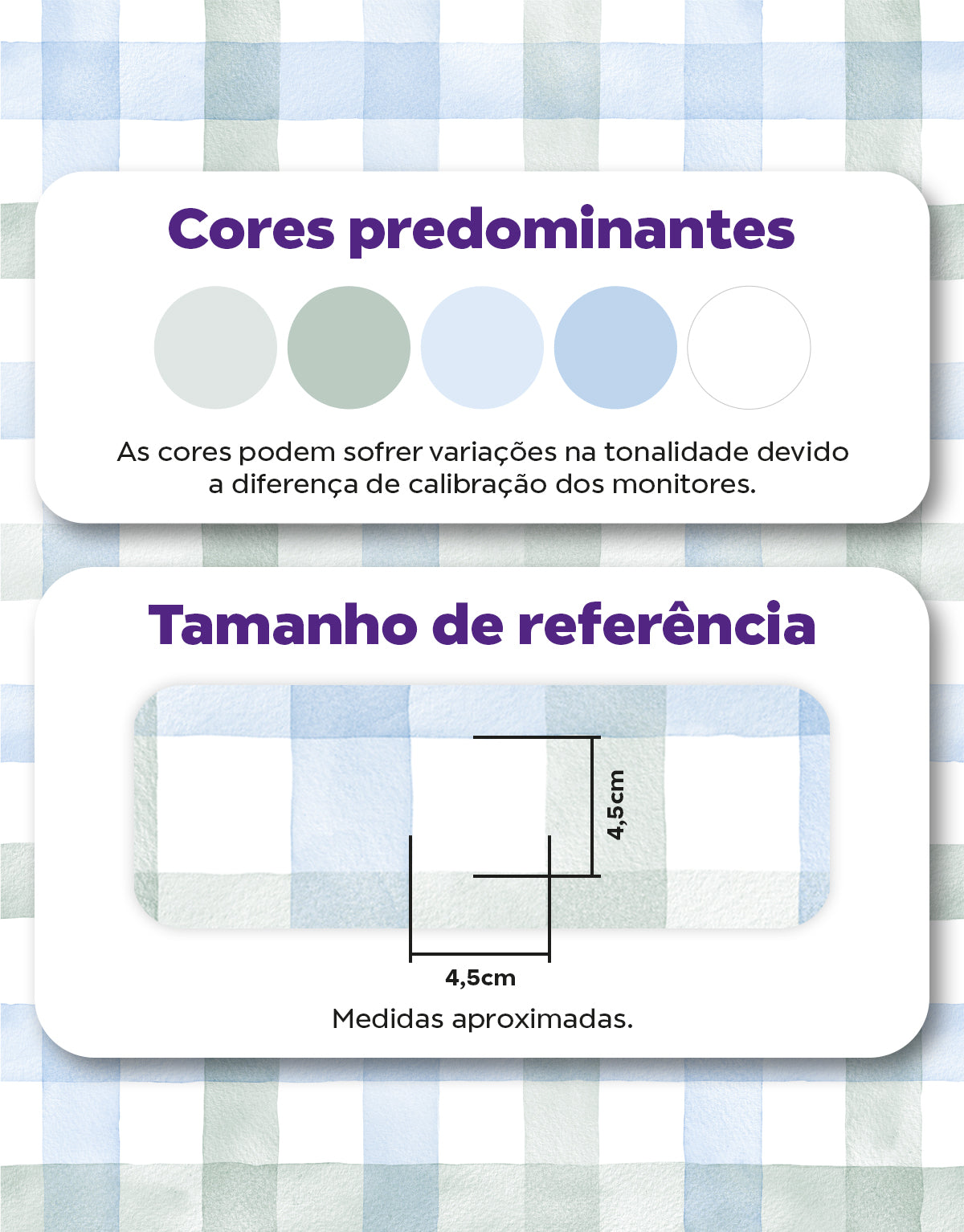 KIT DE 4 ROLOS - 3,00m x 50cm - Papel de Parede Adesivo Xadrez Vichy Aquarela Azul e Verde