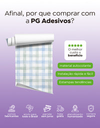 KIT DE 5 ROLOS - 2,50m x 50cm - Papel de Parede Adesivo Xadrez Vichy Aquarela Azul e Verde