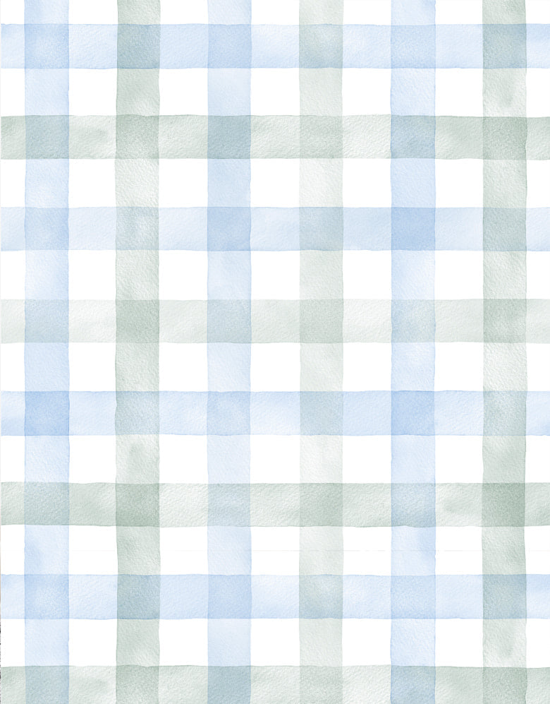 KIT DE 5 ROLOS - 2,50m x 50cm - Papel de Parede Adesivo Xadrez Vichy Aquarela Azul e Verde