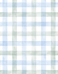 KIT DE 4 ROLOS - 3,00m x 50cm - Papel de Parede Adesivo Xadrez Vichy Aquarela Azul e Verde