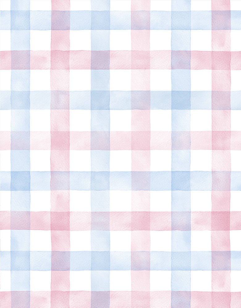 Papel de Parede Adesivo Xadrez Vichy Aquarela Azul e Rosa