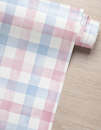 Papel de Parede Adesivo Xadrez Vichy Aquarela Azul e Rosa