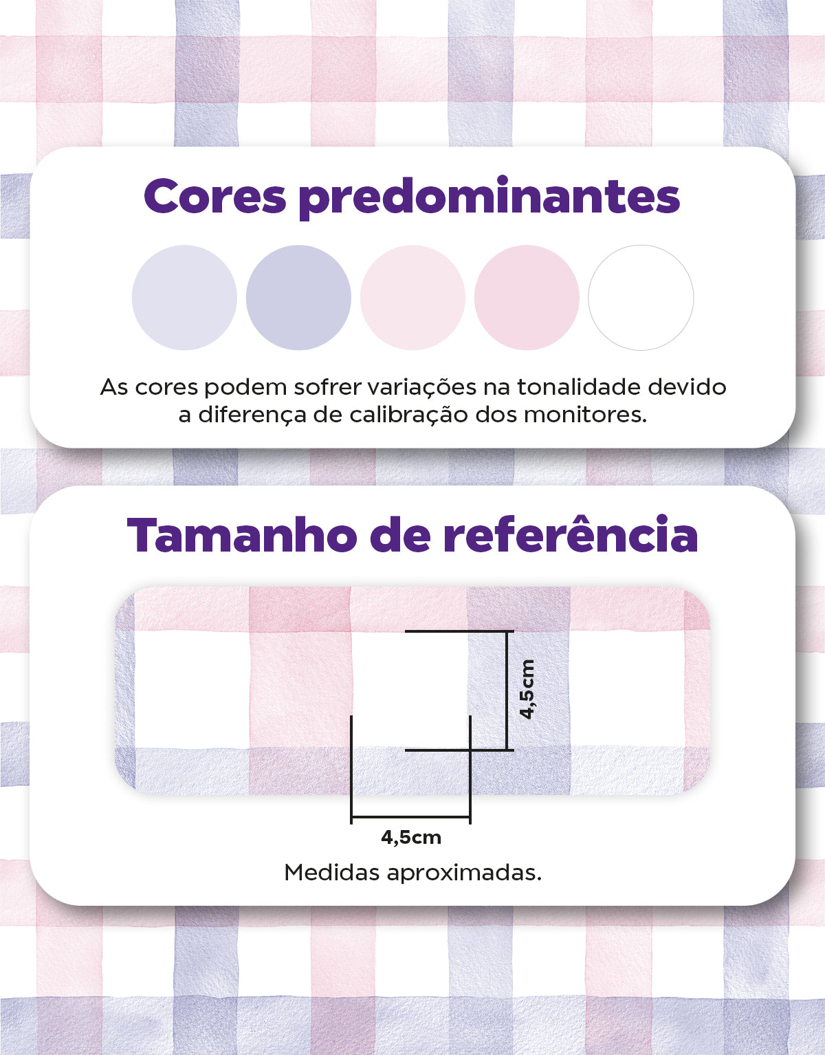 KIT DE 1 ROLOS - 3,00m x 50cm - Papel de Parede Adesivo Xadrez Vichy Aquarela Rosa e Lilás