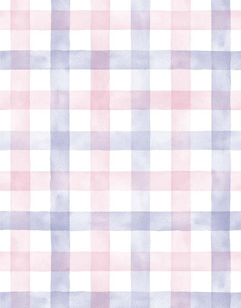 KIT DE 6 ROLOS - 1,00m x 50cm - Papel de Parede Adesivo Xadrez Vichy Aquarela Rosa e Lilás