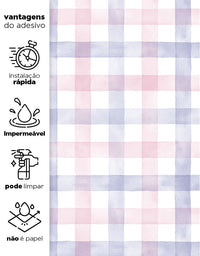 Papel de Parede Adesivo Xadrez Vichy Aquarela Rosa e Lilás