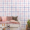 KIT DE 6 ROLOS - 1,00m x 50cm - Papel de Parede Adesivo Xadrez Vichy Aquarela Rosa e Lilás