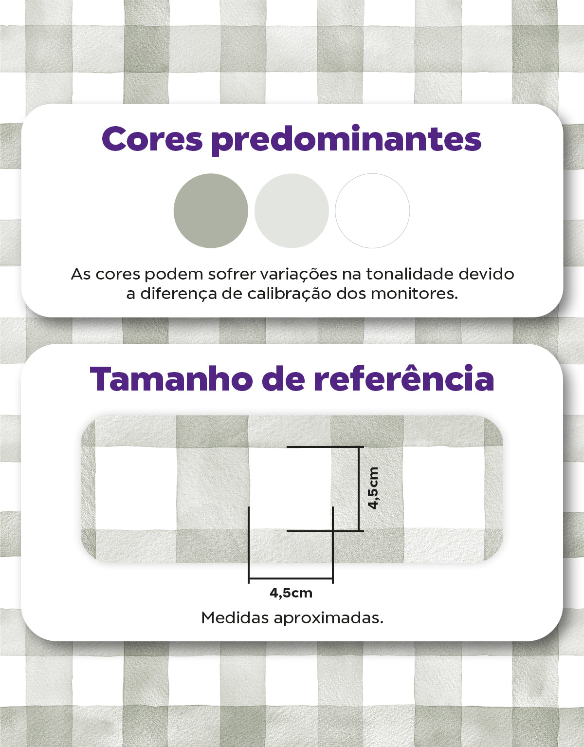 KIT DE 4 ROLOS - 1,50m x 50cm - Papel de Parede Adesivo Xadrez Vichy Aquarela Sálvia