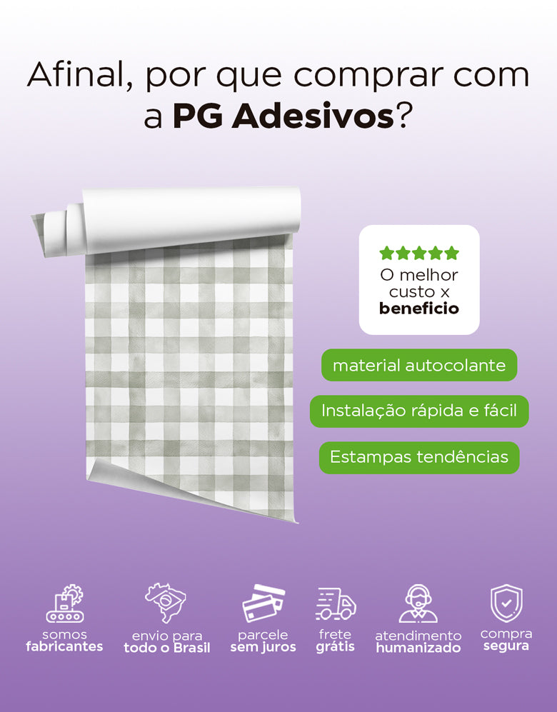 KIT DE 11 ROLOS - 2,50m x 50cm - Papel de Parede Adesivo Xadrez Vichy Aquarela Sálvia
