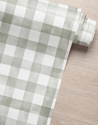 KIT DE 4 ROLOS - 1,50m x 50cm - Papel de Parede Adesivo Xadrez Vichy Aquarela Sálvia