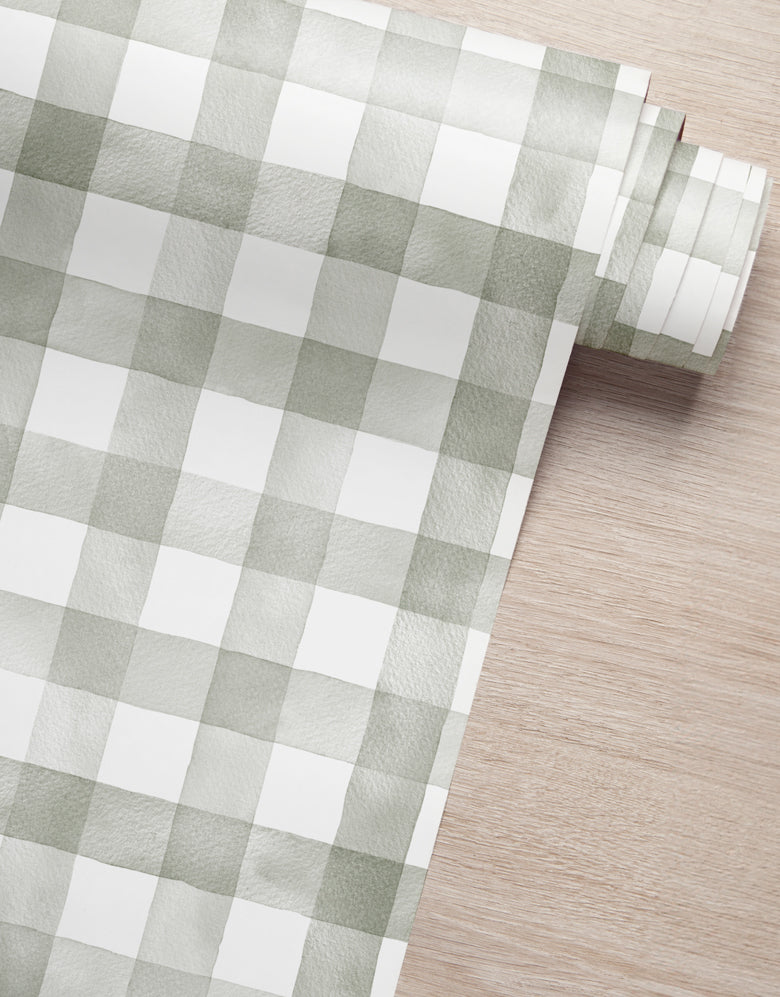 Papel de Parede Adesivo Xadrez Vichy Aquarela Sálvia