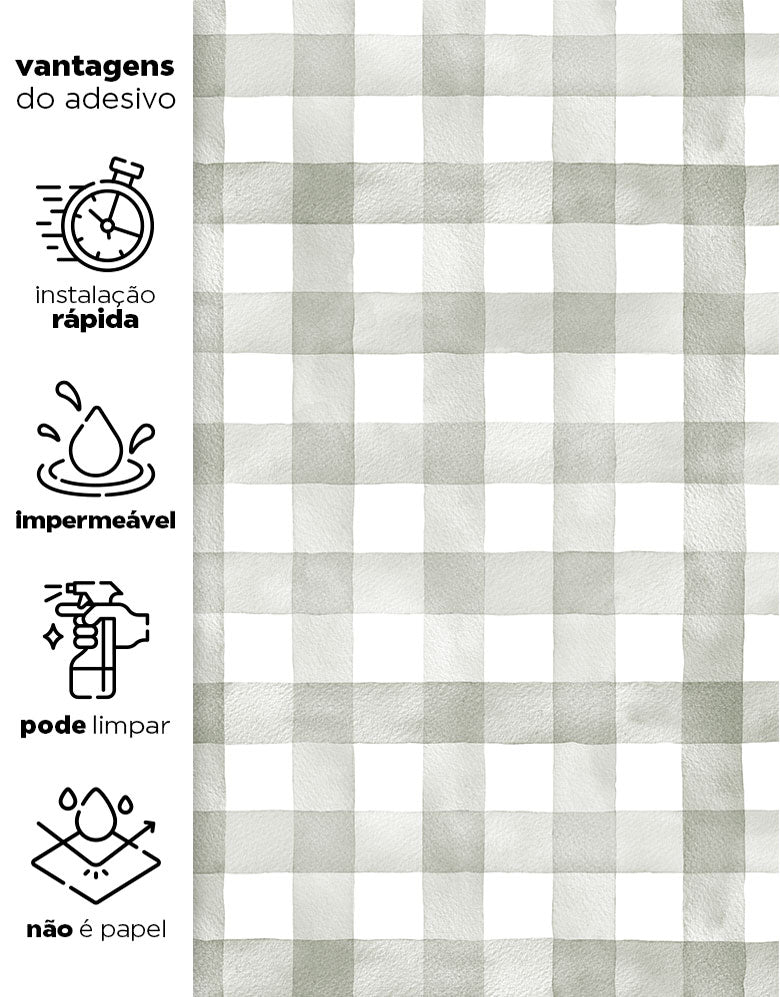 Papel de Parede Adesivo Xadrez Vichy Aquarela Sálvia