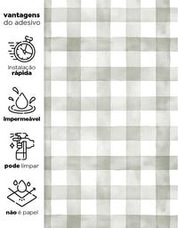 KIT DE 4 ROLOS - 1,50m x 50cm - Papel de Parede Adesivo Xadrez Vichy Aquarela Sálvia