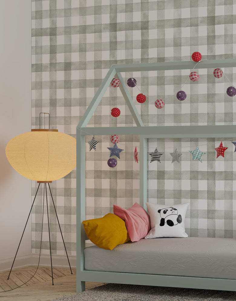 Papel de Parede Adesivo Xadrez Vichy Aquarela Sálvia