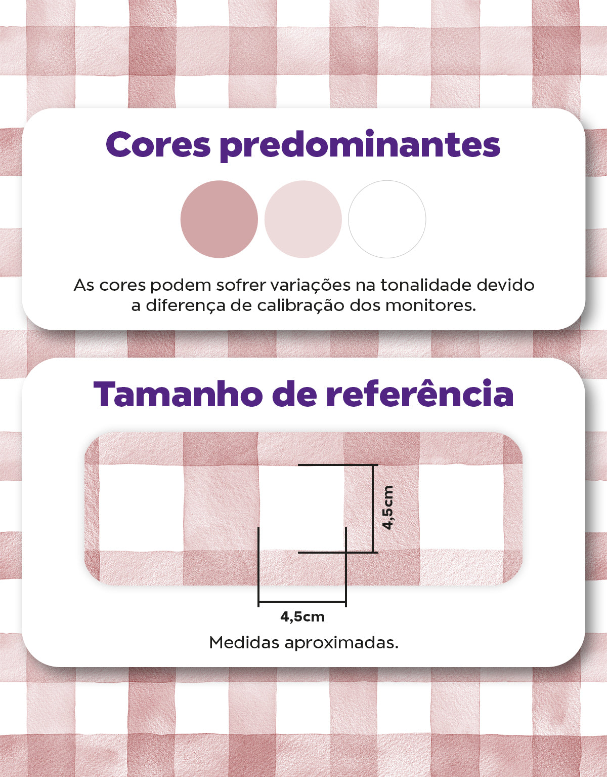KIT DE 5 ROLOS - 1,00m x 50cm - Papel de Parede Adesivo Xadrez Vichy Aquarela Rosa Blush