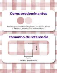KIT DE 6 ROLOS - 1,00m x 50cm - Papel de Parede Adesivo Xadrez Vichy Aquarela Rosa Blush