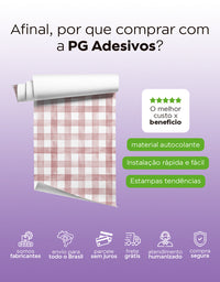 KIT DE 5 ROLOS - 1,00m x 50cm - Papel de Parede Adesivo Xadrez Vichy Aquarela Rosa Blush