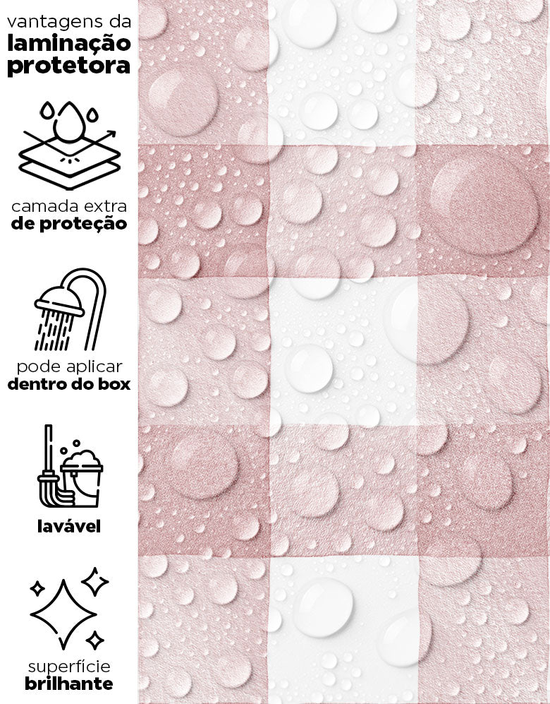 KIT DE 6 ROLOS - 1,00m x 50cm - Papel de Parede Adesivo Xadrez Vichy Aquarela Rosa Blush