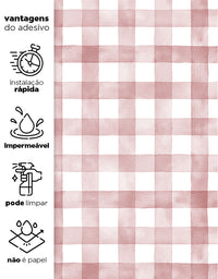 Papel de Parede Adesivo Xadrez Vichy Aquarela Rosa Bush