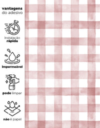 KIT DE 5 ROLOS - 1,00m x 50cm - Papel de Parede Adesivo Xadrez Vichy Aquarela Rosa Blush
