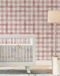 Papel de Parede Adesivo Xadrez Vichy Aquarela Rosa Blush