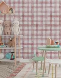 Papel de Parede Adesivo Xadrez Vichy Aquarela Rosa Bush