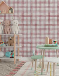 KIT DE 5 ROLOS - 1,00m x 50cm - Papel de Parede Adesivo Xadrez Vichy Aquarela Rosa Blush