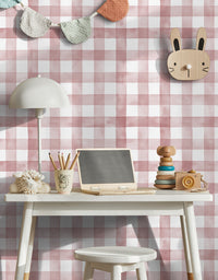KIT DE 5 ROLOS - 1,00m x 50cm - Papel de Parede Adesivo Xadrez Vichy Aquarela Rosa Blush