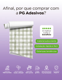 KIT DE 5 ROLOS - 1,00m x 50cm - Papel de Parede Adesivo Xadrez Vichy Aquarela Oliva