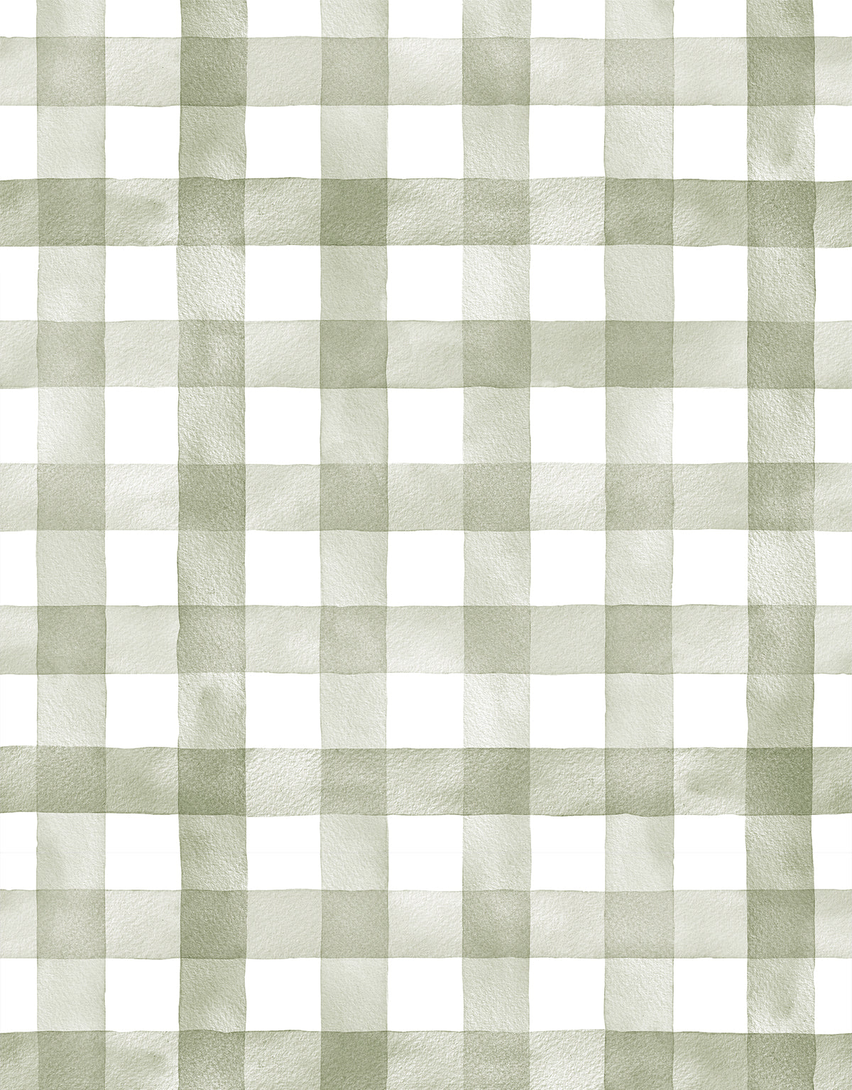 KIT DE 5 ROLOS - 1,00m x 50cm - Papel de Parede Adesivo Xadrez Vichy Aquarela Oliva