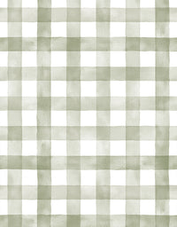 KIT DE 5 ROLOS - 1,00m x 50cm - Papel de Parede Adesivo Xadrez Vichy Aquarela Oliva