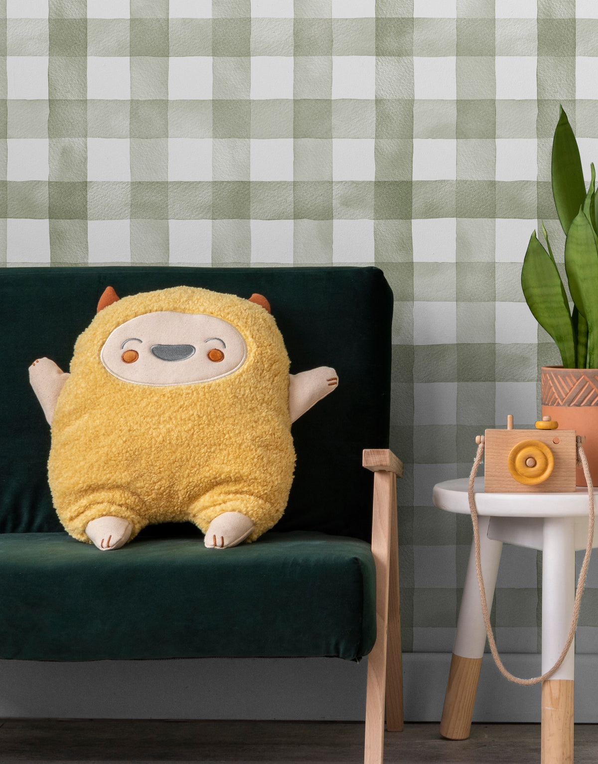 Papel de Parede Adesivo Xadrez Vichy Aquarela Oliva