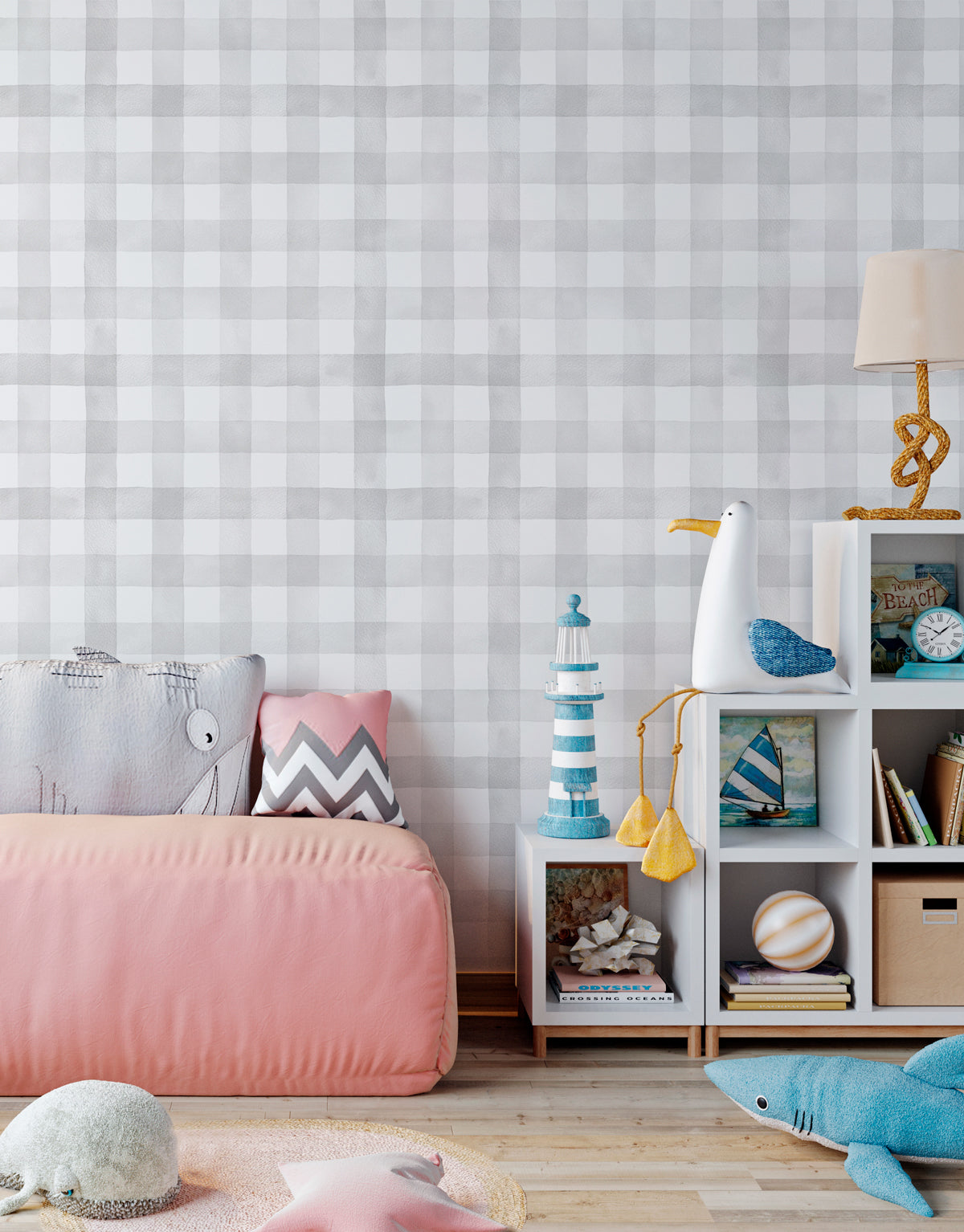 Papel de Parede Adesivo Xadrez Vichy Aquarela Cinza Crômio