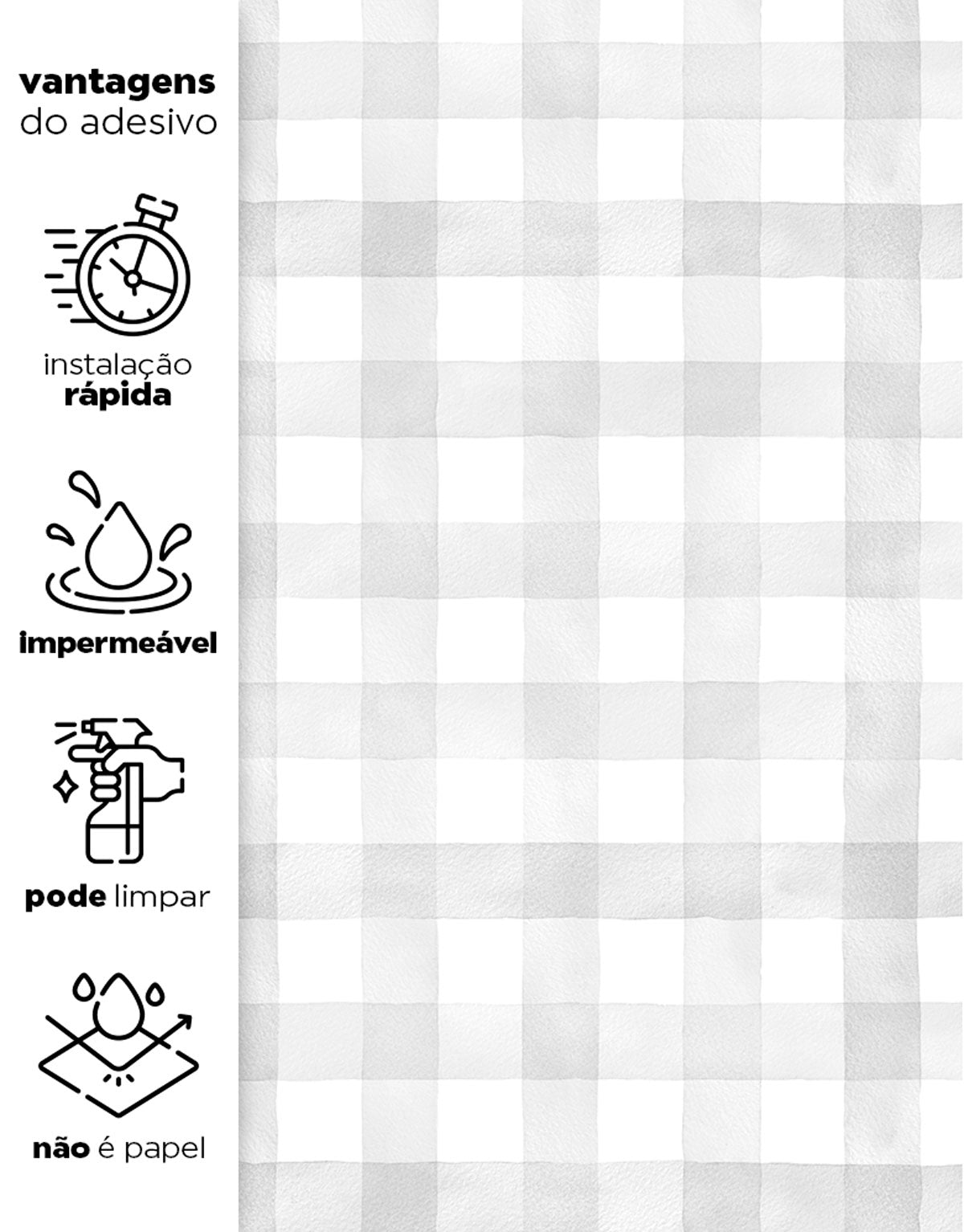 Papel de Parede Adesivo Xadrez Vichy Aquarela Cinza Crômio