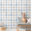 KIT DE 5 ROLOS - 1,00m x 50cm - Papel de Parede Adesivo Xadrez Vichy Aquarela Azul e Marrom