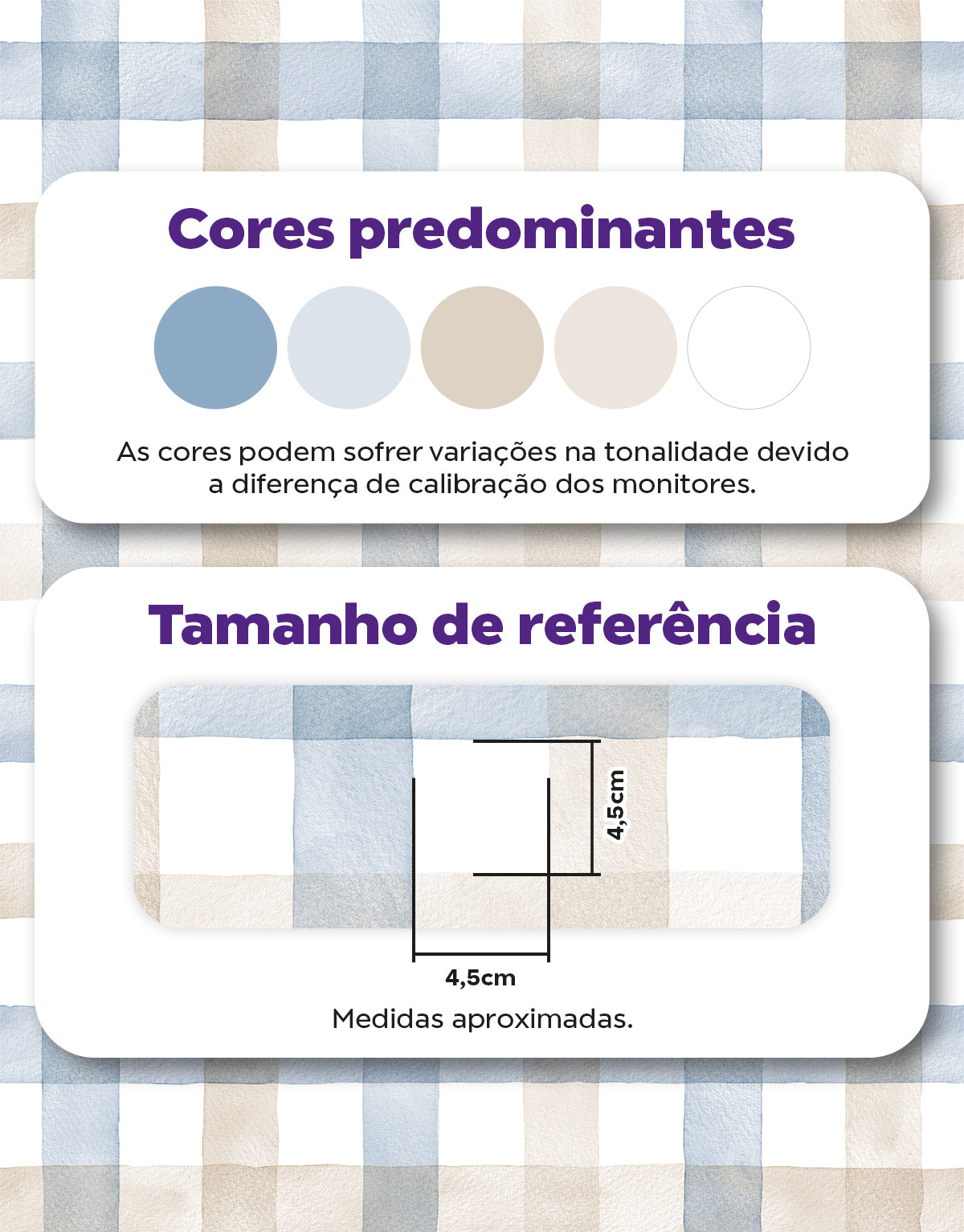 Papel de Parede Adesivo Xadrez Vichy Aquarela Azul e Marrom