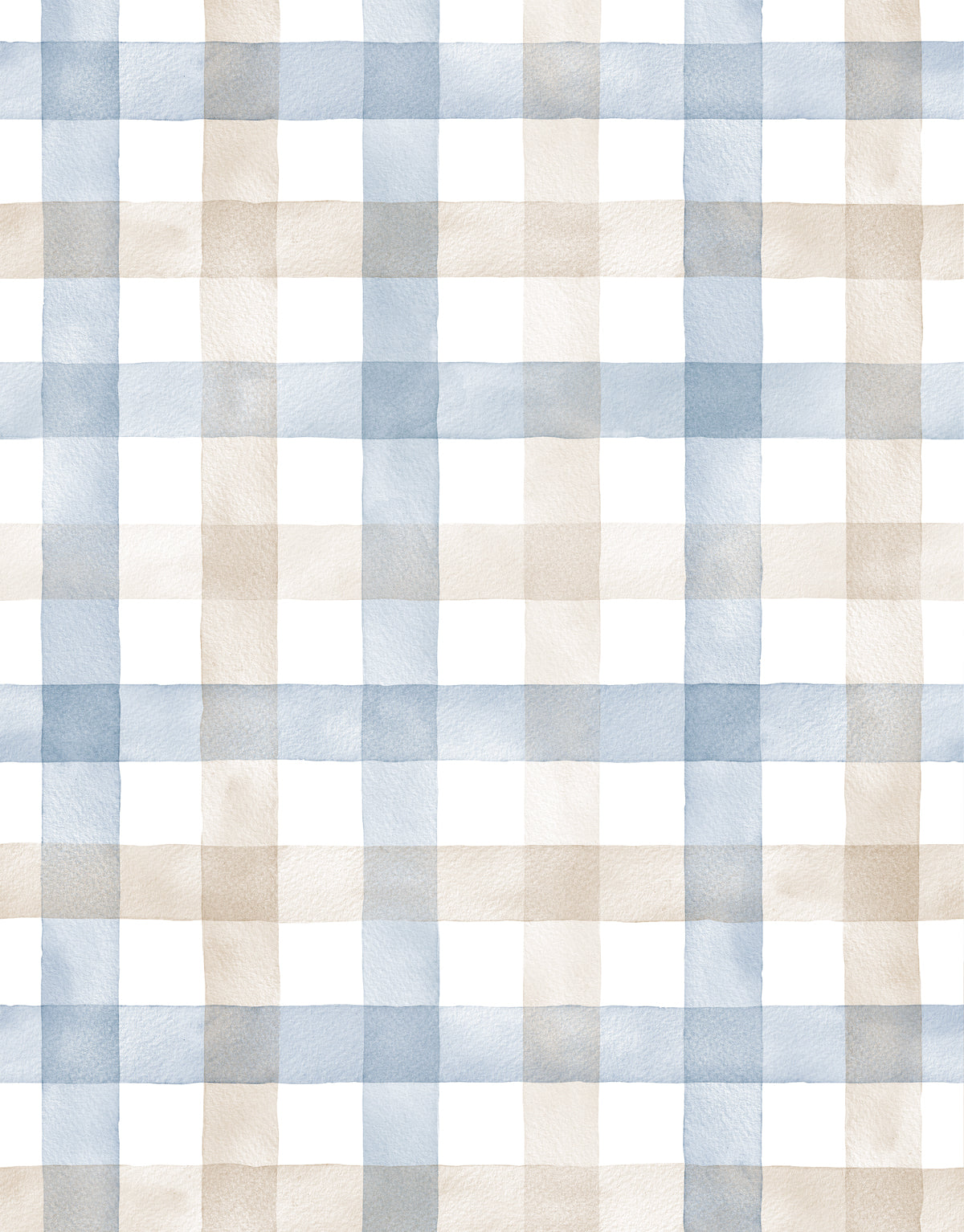 KIT DE 5 ROLOS - 1,00m x 50cm - Papel de Parede Adesivo Xadrez Vichy Aquarela Azul e Marrom