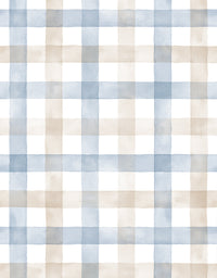 KIT DE 5 ROLOS - 1,00m x 50cm - Papel de Parede Adesivo Xadrez Vichy Aquarela Azul e Marrom