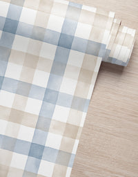 KIT DE 5 ROLOS - 1,00m x 50cm - Papel de Parede Adesivo Xadrez Vichy Aquarela Azul e Marrom
