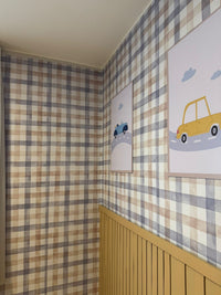 Papel de Parede Adesivo Xadrez Vichy Aquarela Azul e Marrom