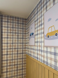 KIT DE 5 ROLOS - 1,00m x 50cm - Papel de Parede Adesivo Xadrez Vichy Aquarela Azul e Marrom