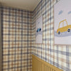 KIT DE 5 ROLOS - 1,00m x 50cm - Papel de Parede Adesivo Xadrez Vichy Aquarela Azul e Marrom