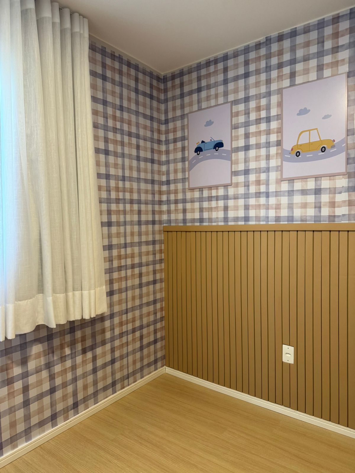 Papel de Parede Adesivo Xadrez Vichy Aquarela Azul e Marrom