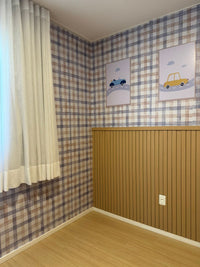 Papel de Parede Adesivo Xadrez Vichy Aquarela Azul e Marrom