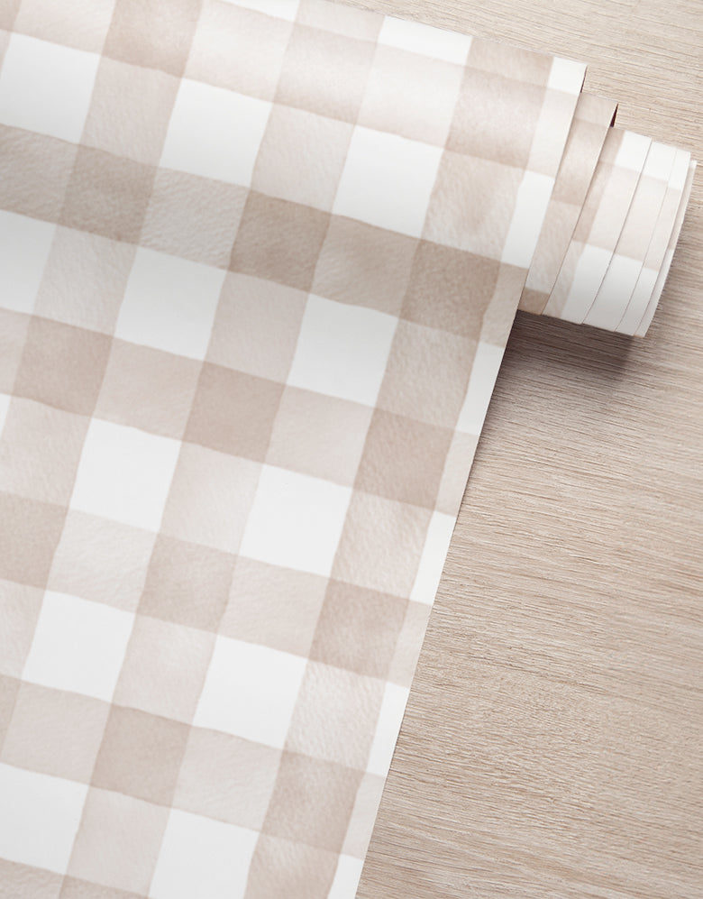 Papel de Parede Adesivo Xadrez Vichy Aquarela Nude